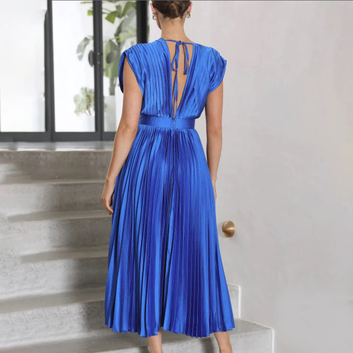 Lara | Damen Plissiertes Hochzeitsgast Maxi Kleid