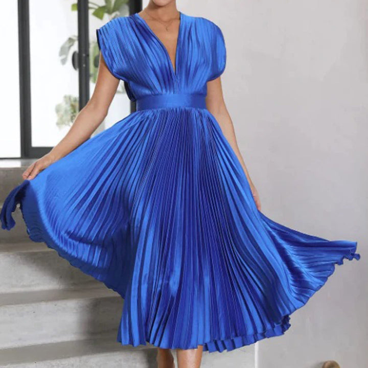 Lara | Damen Plissiertes Hochzeitsgast Maxi Kleid
