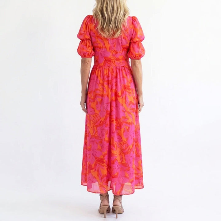 Linda | Damen Elegantes Geblümtes Sommerkleid Mit Puffärmeln