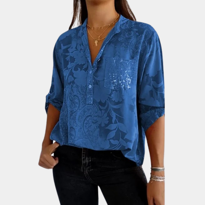 Luvira | Damen Print V-Ausschnitt Bluse