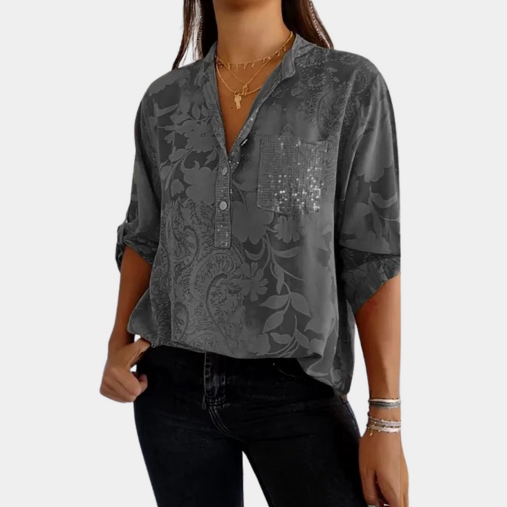Luvira | Damen Print V-Ausschnitt Bluse