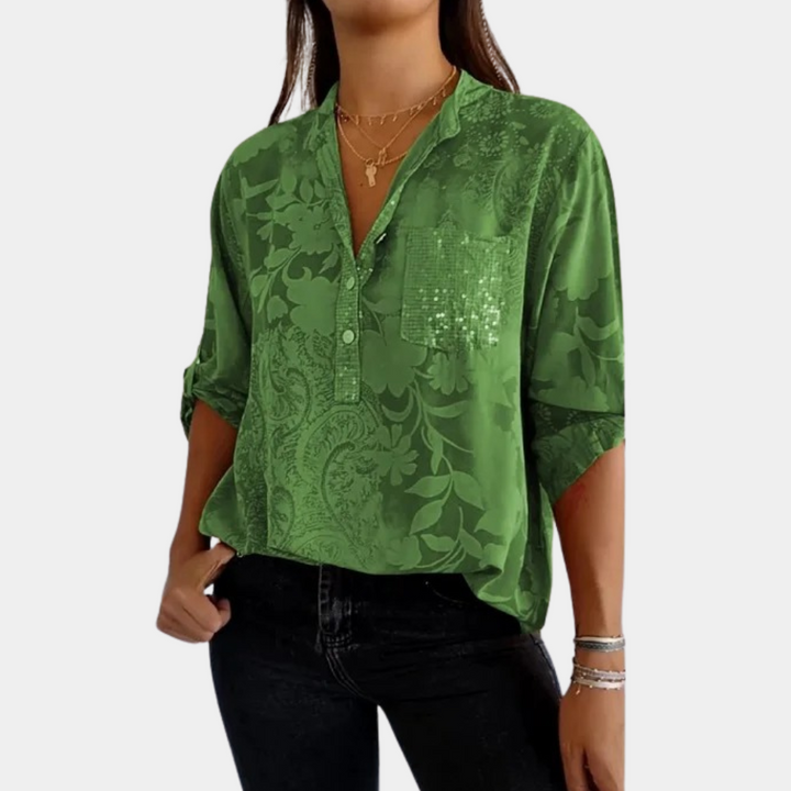 Luvira | Damen Print V-Ausschnitt Bluse