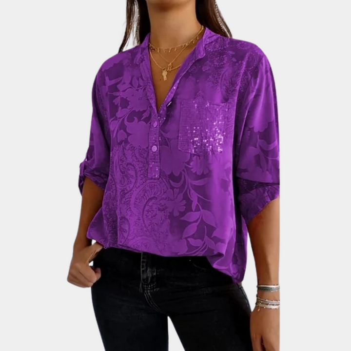 Luvira | Damen Print V-Ausschnitt Bluse