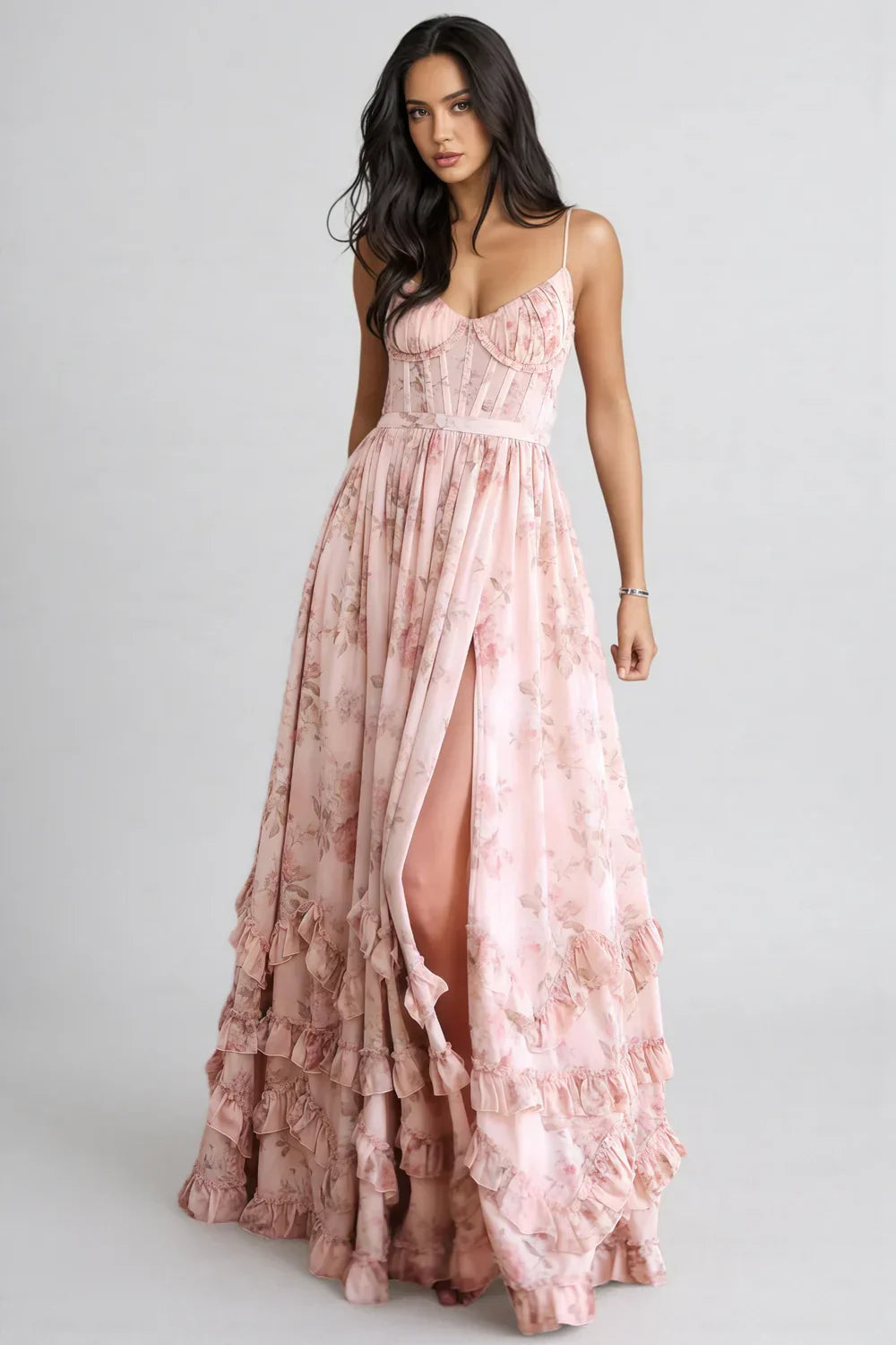 Estelle | Damen Florales Maxikleid mit Seitenschlitz