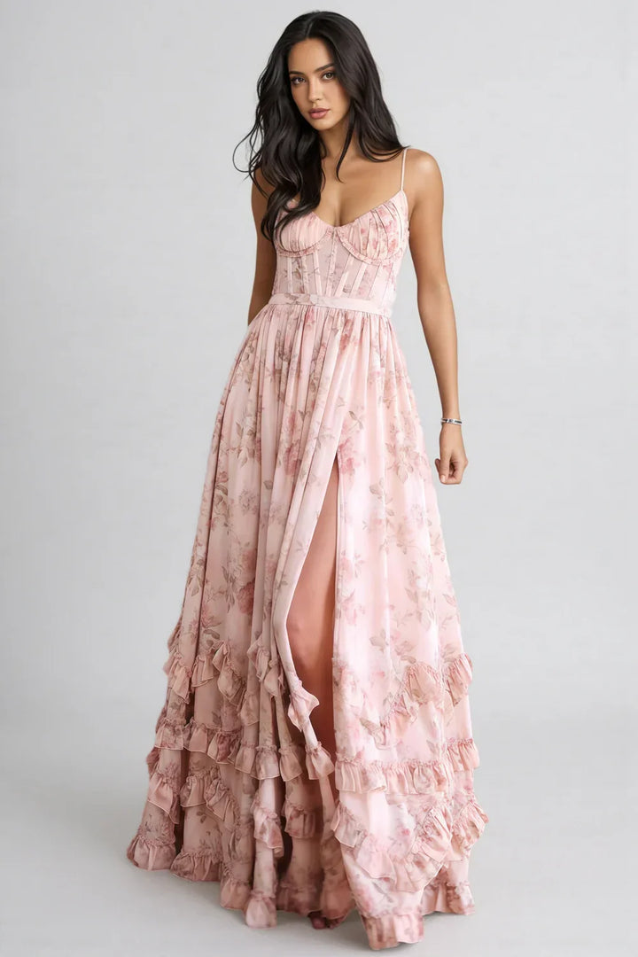 Estelle | Damen Florales Maxikleid mit Seitenschlitz