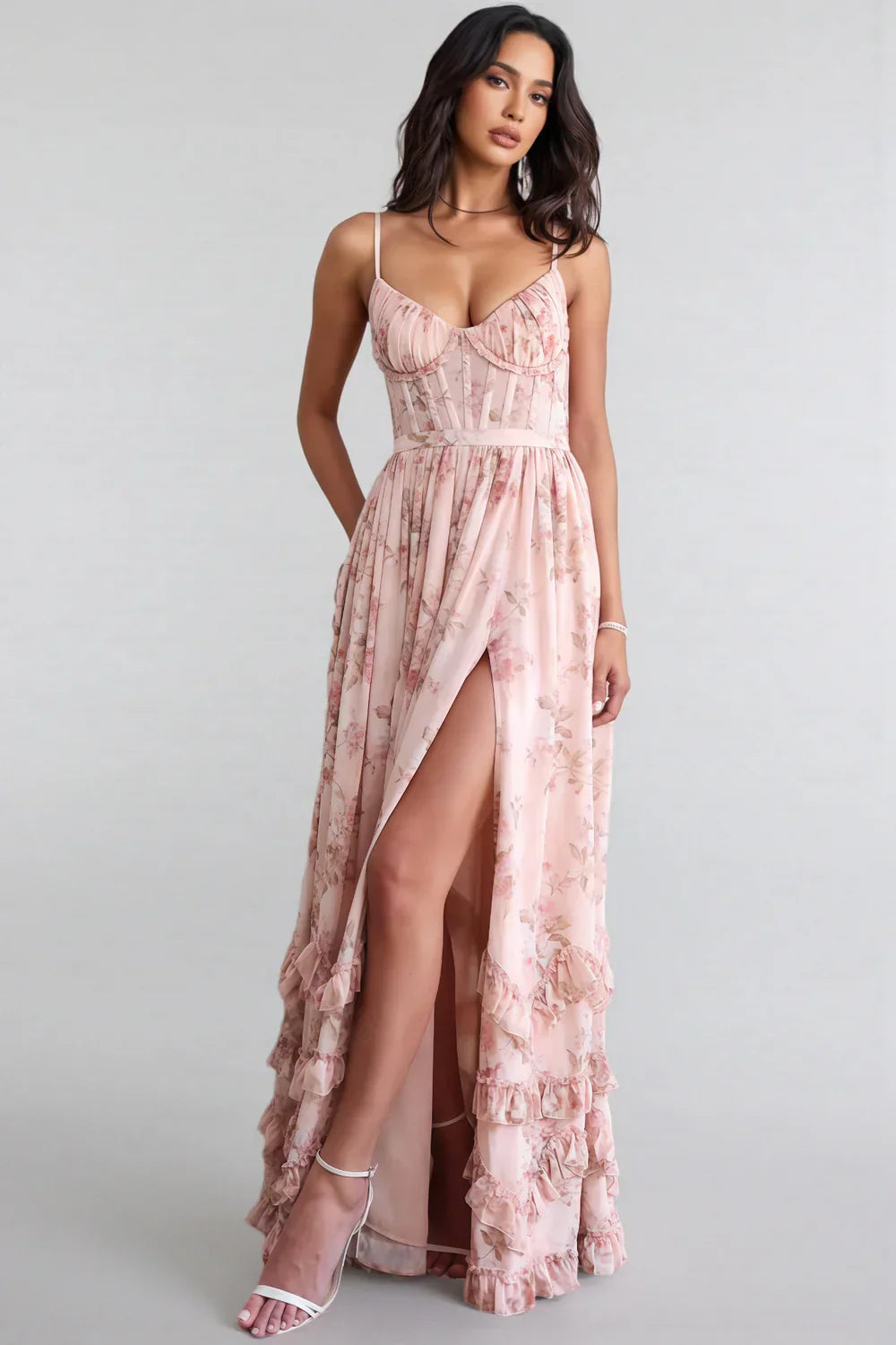 Estelle | Damen Florales Maxikleid mit Seitenschlitz