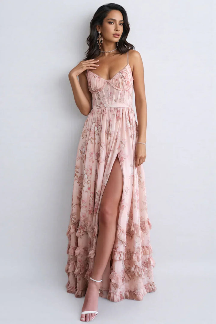 Estelle | Damen Florales Maxikleid mit Seitenschlitz