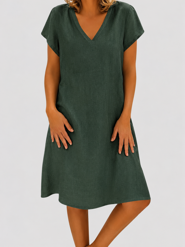 Greta | Robe midi légère à col en V pour invitée à un mariage