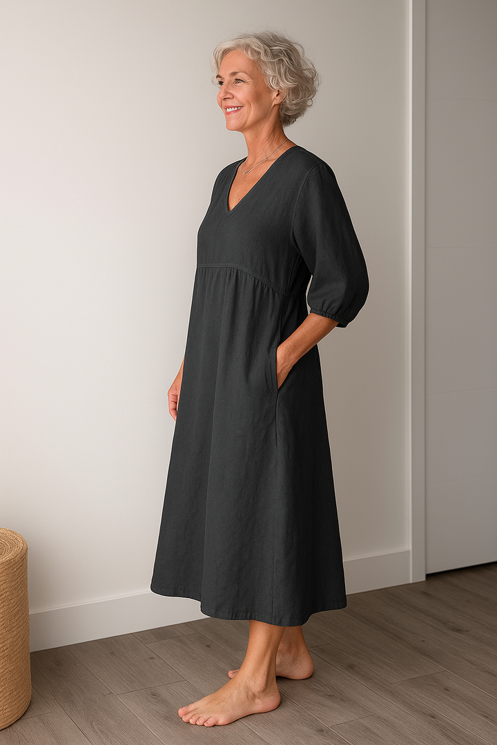 Franziska | Damen Lässiges Kurzarm Kleid mit V-Ausschnitt