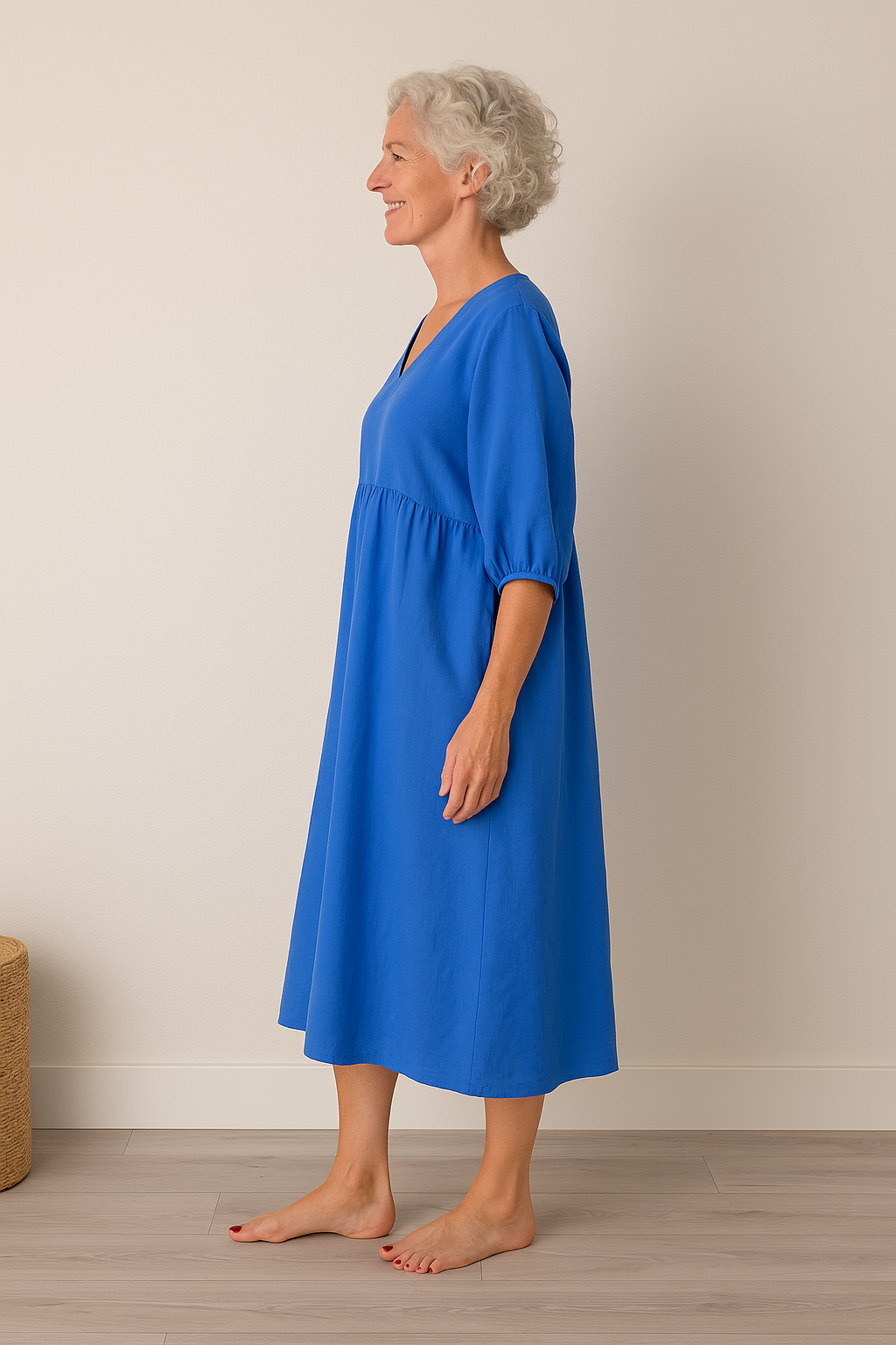 Franziska | Damen Lässiges Kurzarm Kleid mit V-Ausschnitt