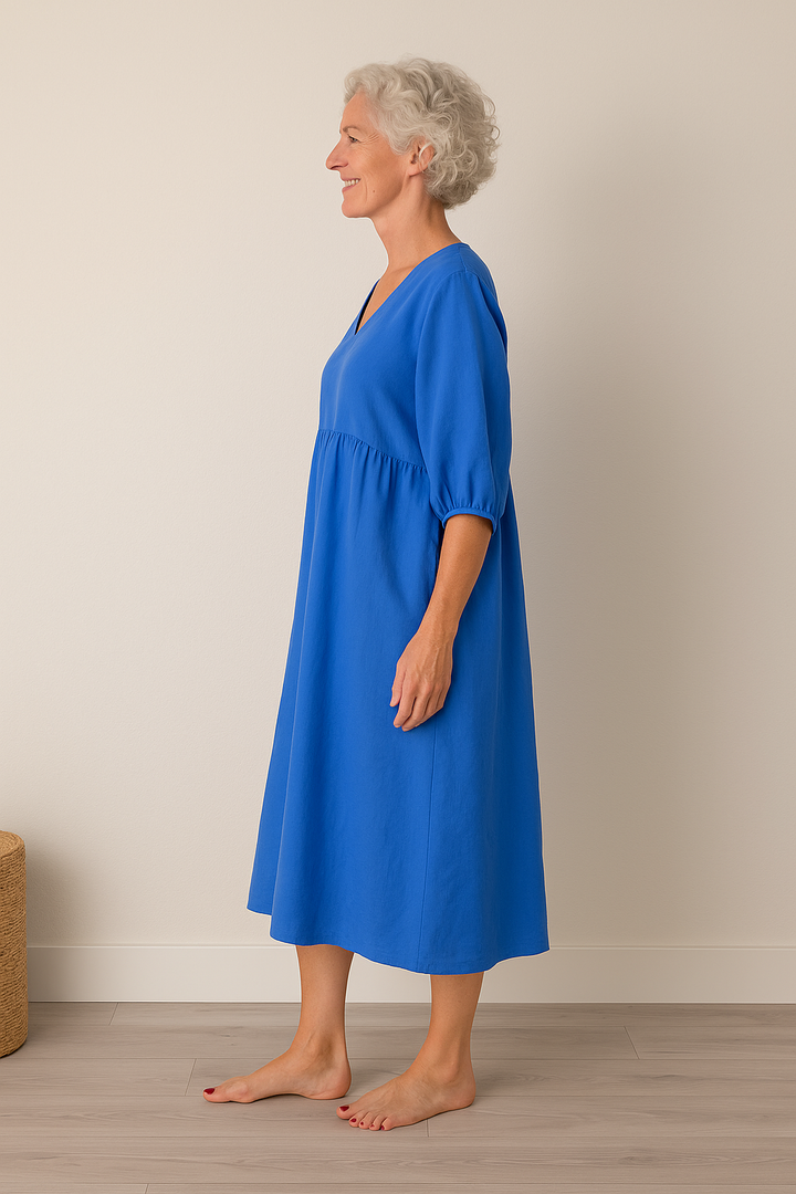 Franziska | Damen Lässiges Kurzarm Kleid mit V-Ausschnitt