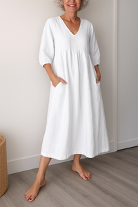 Franziska | Damen Lässiges Kurzarm Kleid mit V-Ausschnitt