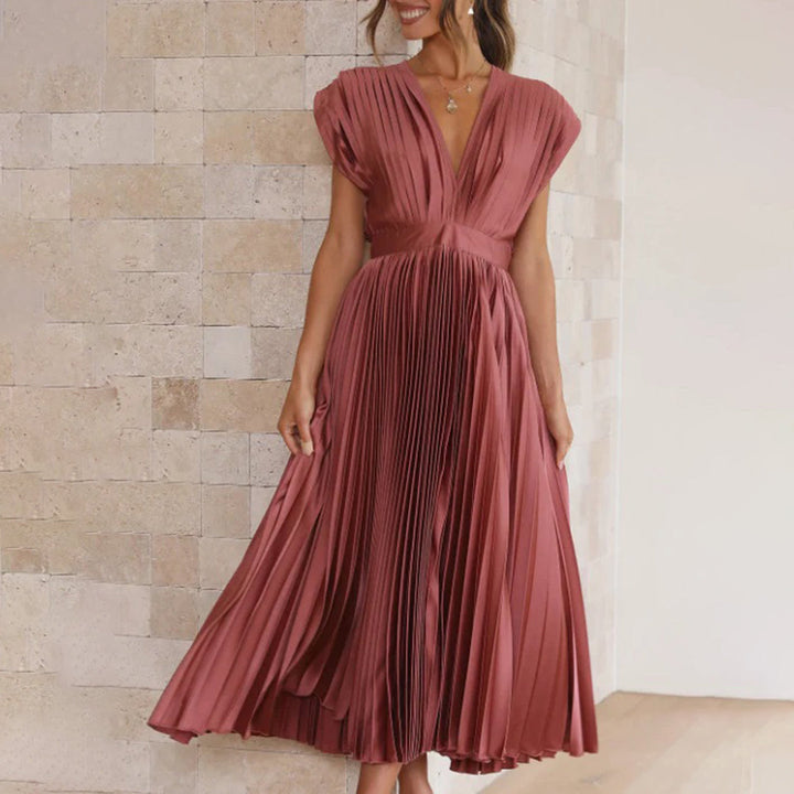Lara | Damen Plissiertes Hochzeitsgast Maxi Kleid