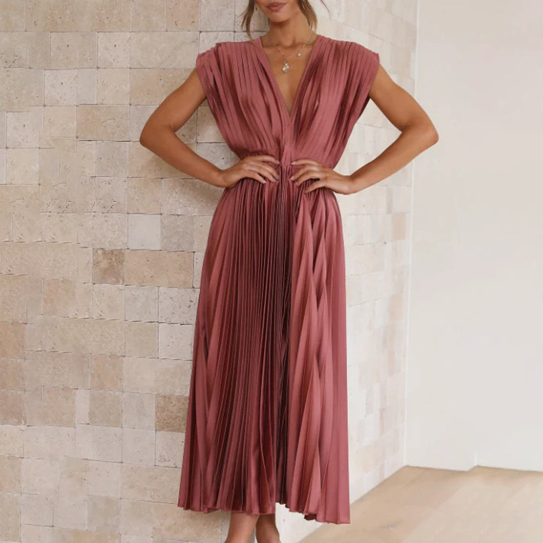 Lara | Damen Plissiertes Hochzeitsgast Maxi Kleid