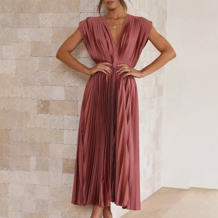 Lara | Damen Plissiertes Hochzeitsgast Maxi Kleid