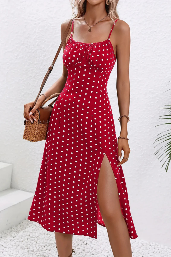 Chiara | Damen Elegantes Bedrucktes Spaghettiträger Midikleid