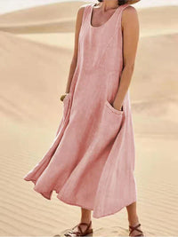 Wanda | Damen Luftiges Leinen Sommerkleid mit Taschen