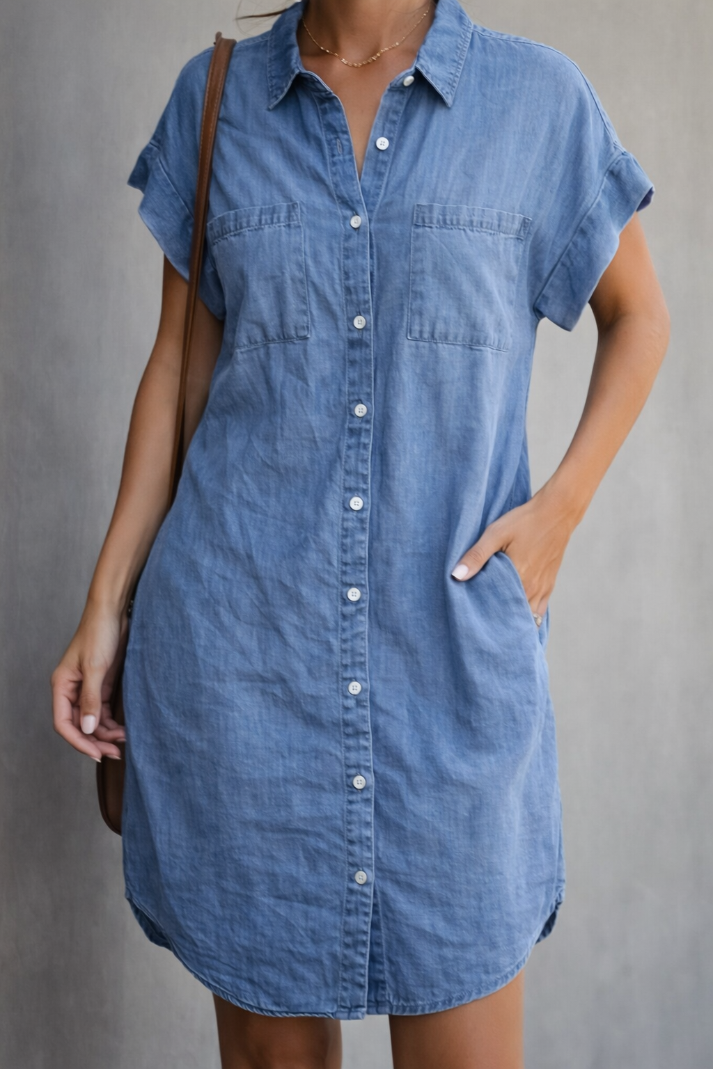 Nele | Damen Lässiges Kurzarm Hemdkleid