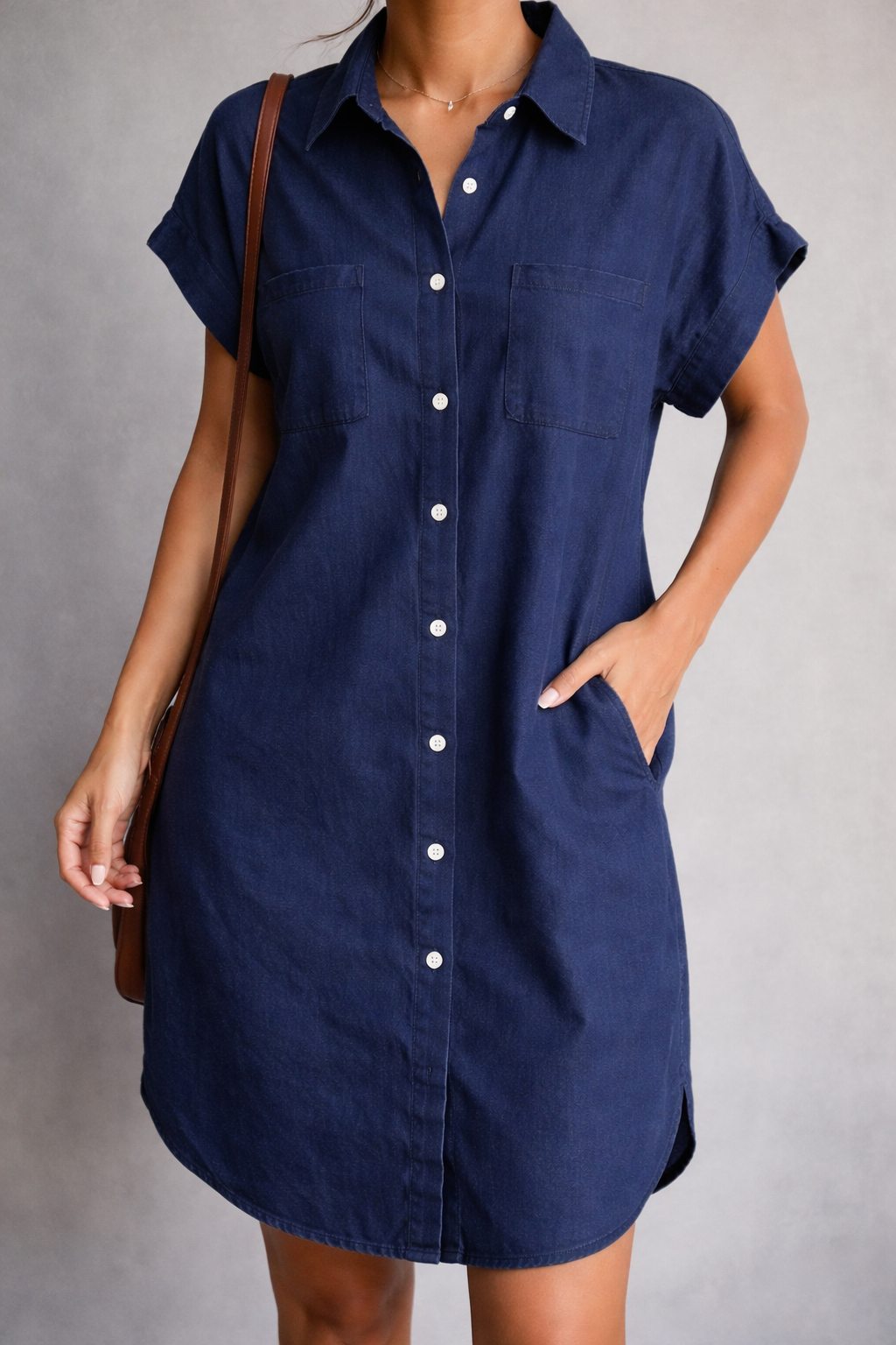 Nele | Damen Lässiges Kurzarm Hemdkleid