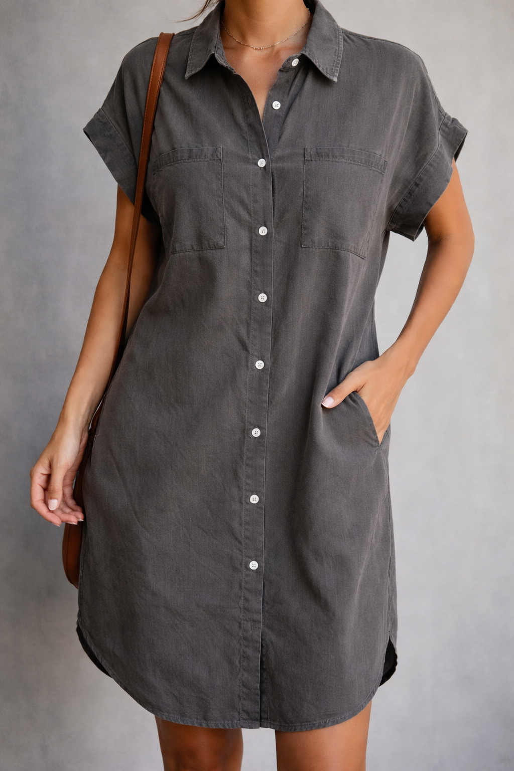 Nele | Damen Lässiges Kurzarm Hemdkleid