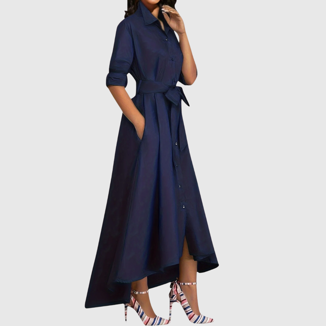 Maxi-Hemdkleid mit Knopfleiste und Schleife in der Taille