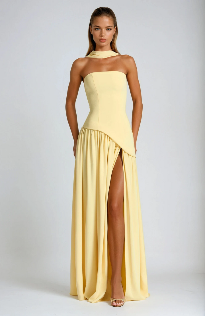 Lina | Damen Bandeau Seitenschlitzen Hochzeitsgastkleid