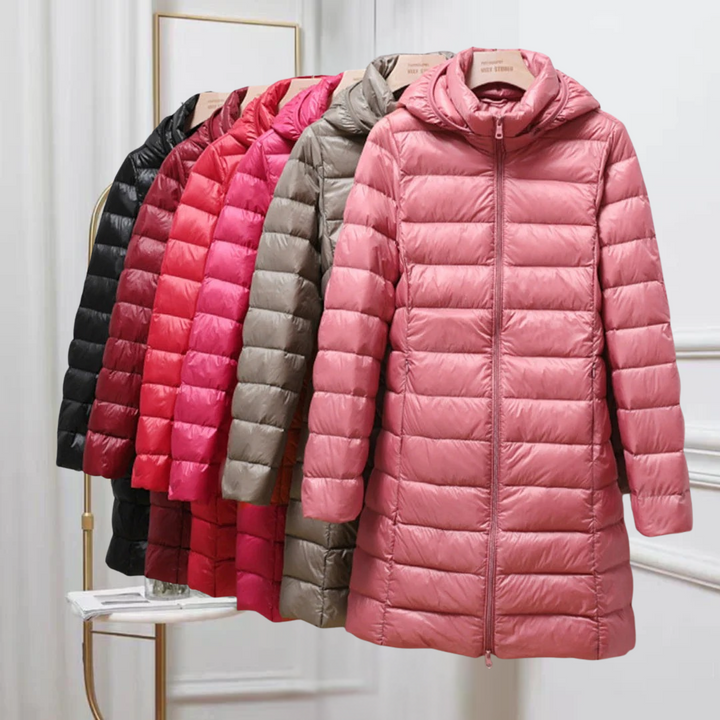 Zoey | Damen Lange Kapuzen Steppjacke