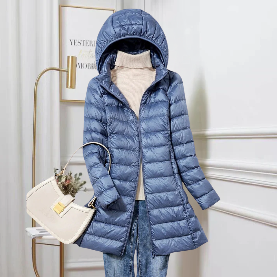 Zoey | Damen Lange Kapuzen Steppjacke