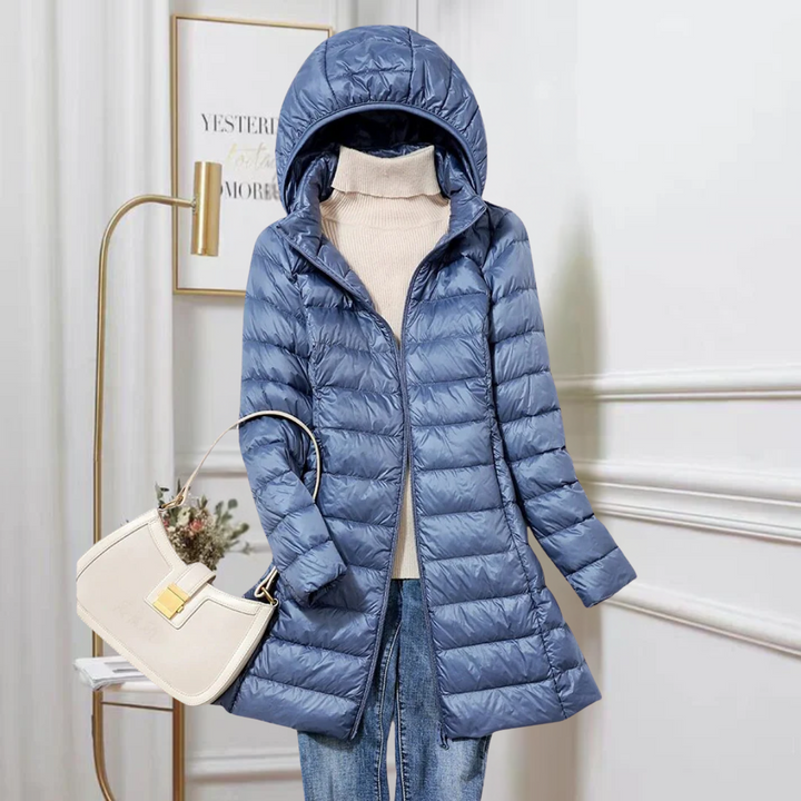 Zoey | Damen Lange Kapuzen Steppjacke