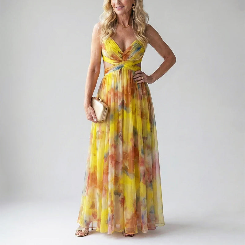 Kassandra | Damen Langes Wasserfarben Print Abendkleid
