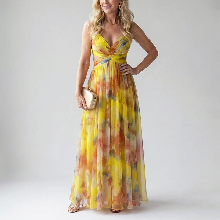 Kassandra | Damen Langes Wasserfarben Print Abendkleid