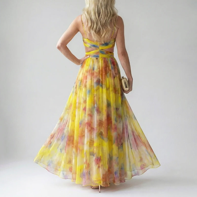 Kassandra | Damen Langes Wasserfarben Print Abendkleid