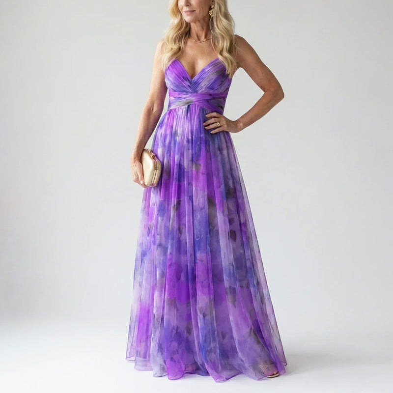 Kassandra | Damen Langes Wasserfarben Print Abendkleid