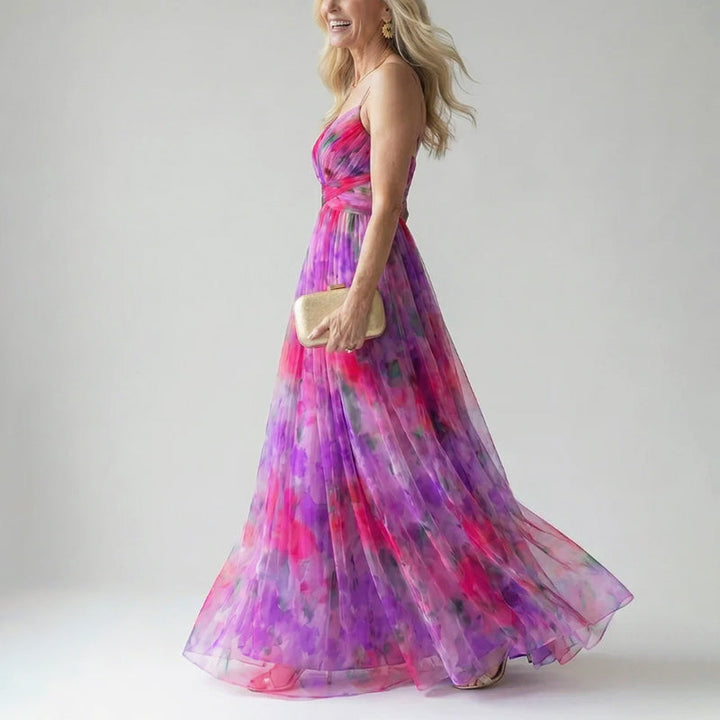 Kassandra | Damen Langes Wasserfarben Print Abendkleid