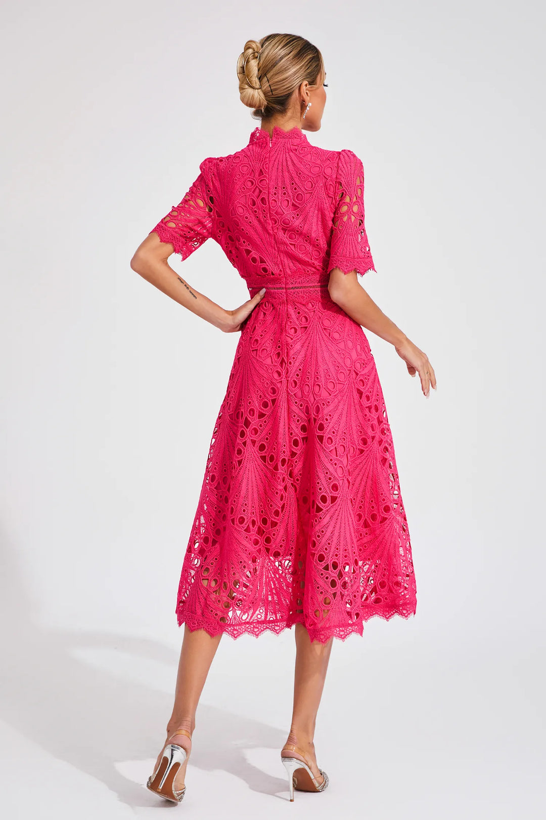 Thea | Women's Elegant Eyelet Pattern Midi Dress