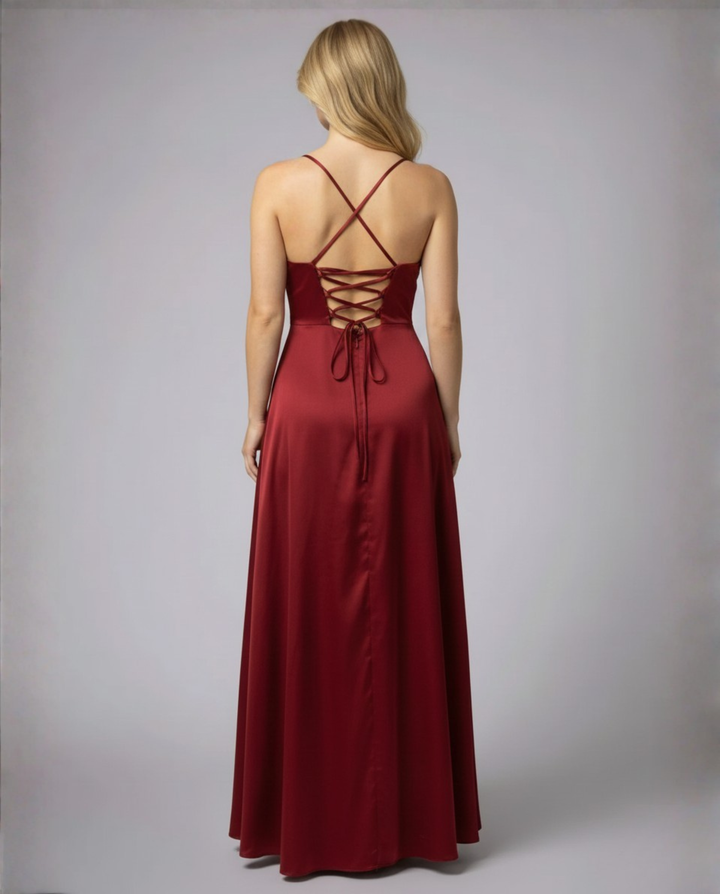Sara | Damen Elegantes Seiden Spaghettiträger Midikleid
