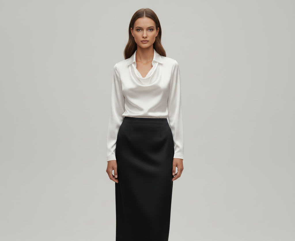 Ottilie | Damen Drapierter Langarm Satinbluse