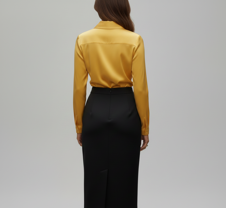Ottilie | Damen Drapierter Langarm Satinbluse
