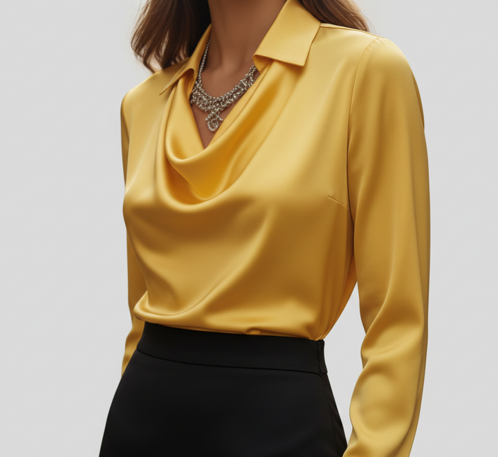 Ottilie | Damen Drapierter Langarm Satinbluse
