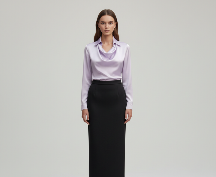 Ottilie | Damen Drapierter Langarm Satinbluse