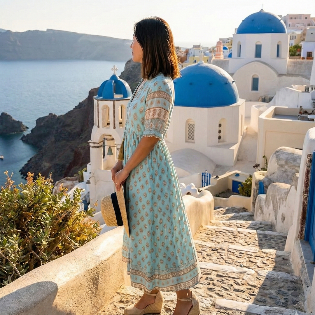 Clara | Damen Knopfleiste Midi Sommerkleid