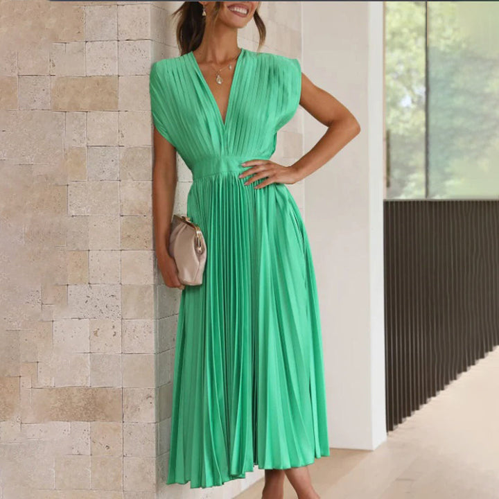 Lara | Damen Plissiertes Hochzeitsgast Maxi Kleid