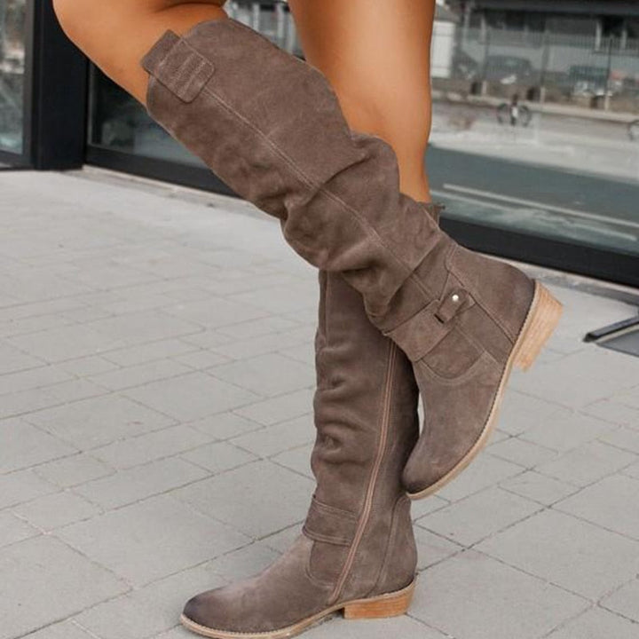 Ilona | Damen Kniehohe Niedriger Absatz Wildlederstiefel