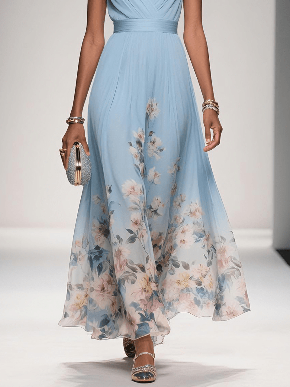 Audrey | Damen Geblümtes V-Ausschnitt Maxikleid