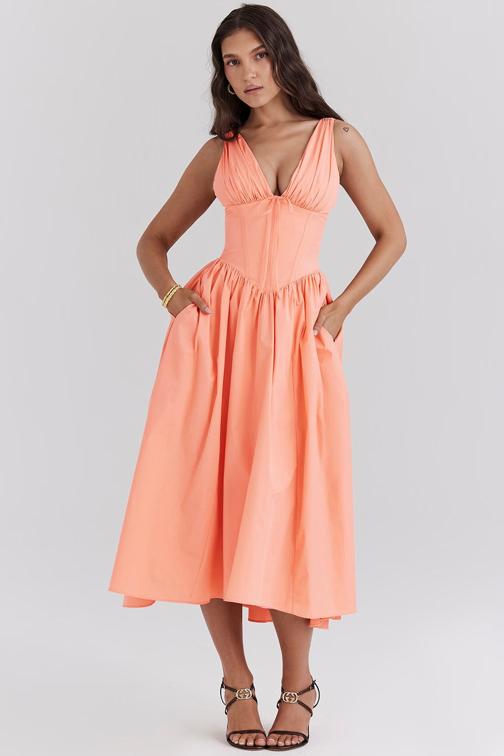 Larissa | Damen Sommer Seitentaschen Hochzeitsgastkleid