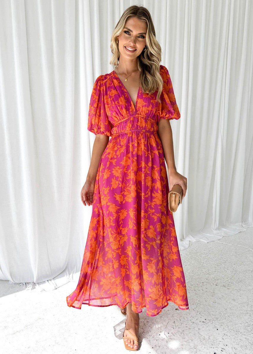 Charlotte | Damen V-Ausschnitt Blumenmuster Sommerkleid