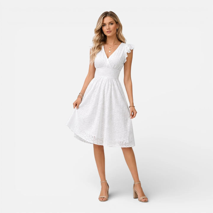 Elena | Damen Elegantes Hochzeitsgast Spitzen Midikleid