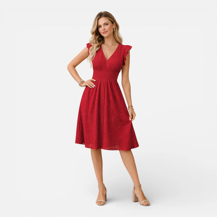 Elena | Damen Elegantes Hochzeitsgast Spitzen Midikleid