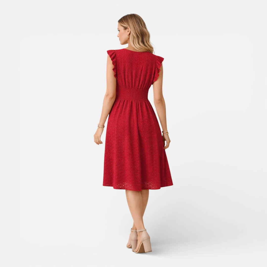 Elena | Damen Elegantes Hochzeitsgast Spitzen Midikleid