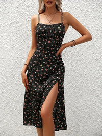 Felicitas | Damen Sommer Bedrucktes Spaghettiträger Midikleid